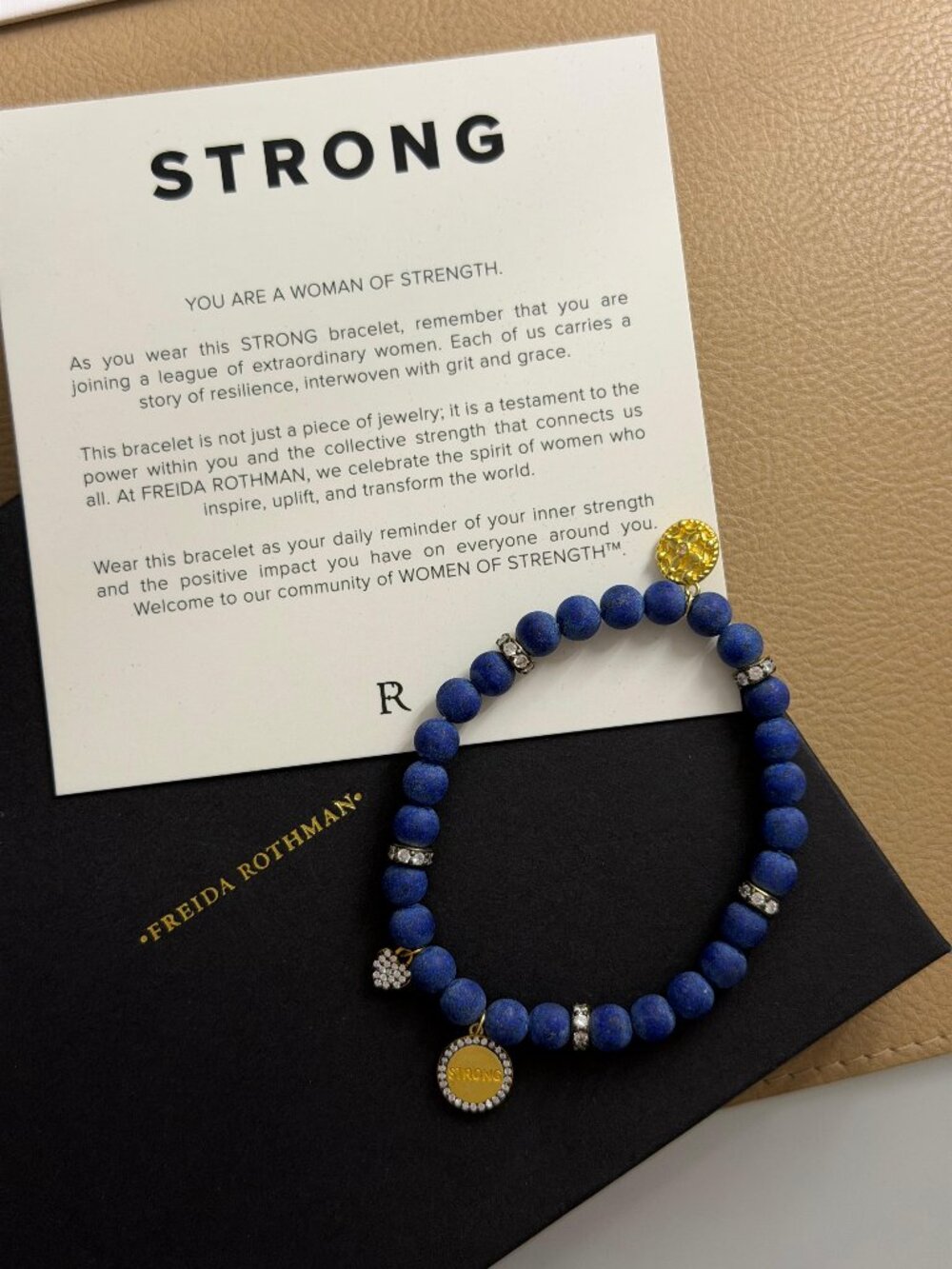 FREIDA ROTHMAN - STRONG - Sentiments Beaded Stretch Bracelet Blue & Gold